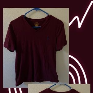 Polo Burgundy Custom Slim Fit Vneck Shirt